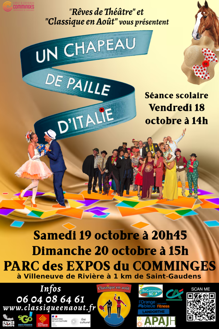 Affiche Chapeau de paille d'Italie Au Parc des expositions de Villeneuve de Rivière près de Saint Gaudens avec séance scolaire